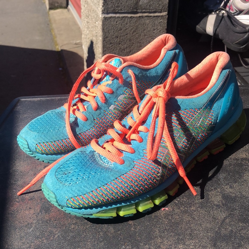 Asics Gel Quantum 360 CM Aquarium/White/Flash Coral Blue Skittles Size 6